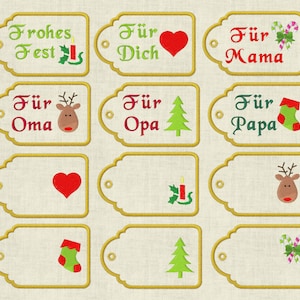 Borduurbestand Kerstmis, hanger 13 stuks knop, 050 machinaal borduurcadeaukaartje