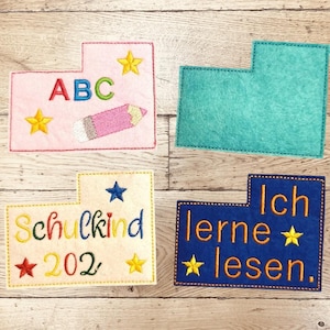 Embroidery file reading aid for school children, first day of school 2026 / Set 2523 In the Hoop bookmark machine embroidery