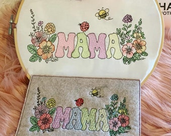 Stickdatei Mama  mit Blumen,  Lineare Art Set 946 Maschinenstickerei Geschenk zum Muttertag