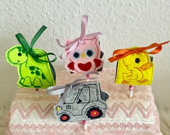 Embroidery file lollipop holder, lollipop holder, birthday, owl, dinosaur, duck, tractor set 866