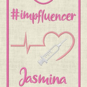 Borduurbestand vaccinatiecertificaat #Impfluencer In the Hoop spuit met hart en EKG dokter 625 machinaal borduren