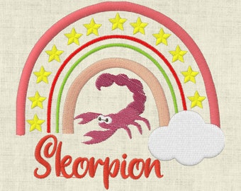 Stickdatei Sternzeichen Skorpion Regenbogen Horoskop Maschinenstickerei