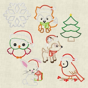 Embroidery file forest animals deer fox owl Christmas appliqué 10x10 / 4x4&quot; machine embroidery set 220