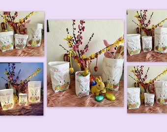 Stickdatei Osterbeutel Lichtbeutel mit Hase und Blumen    Maschinenstickerei  Set 929  Ostern, Osterhase In the Hoop