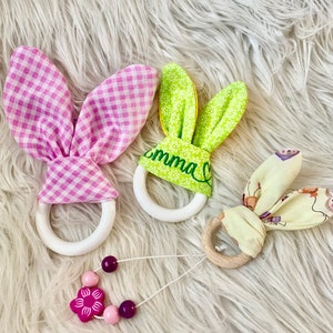 Embroidery file crackling ears gripping toy in the hoop rod rattle / rabbit ears / birth, baby, baptism machine embroidery 920 teething ring image 4