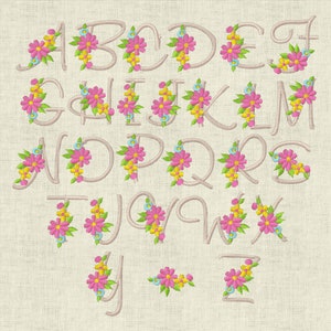 Embroidery file monogram with flowers approx. 30 mm ABC letters font set 93 machine embroidery