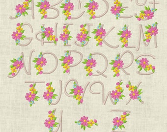 Stickdatei Monogramm mit Blumen ca. 30mm ABC Buchstaben Schrift Set 93 Maschinenstickerei