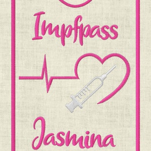 Stickdatei Impfpass In the Hoop Spritze  mit Herz und EKG Arzt  625/4 Maschinenstickerei