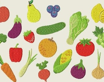 Embroidery File Fruit and Vegetable Embroidery Pattern 355 Machine Embroidery Tomato Paprika Corn Orange Apple Pear Strawberry Broccoli