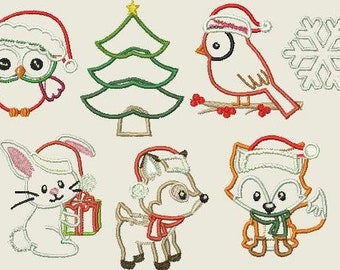 Stickdatei Reh Fuchs Eule Weihnachten Applikation 10x10 / 4x4" Maschinenstickerei Set 220