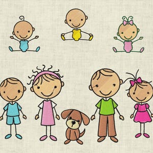 Embroidery file stick figure family 1 with dog set 196 machine embroidery