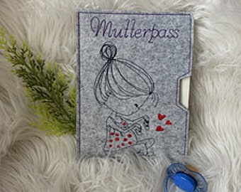 Stickdatei Mutterpass, Doodle Mama mit Baby , In the Hopp, Schwanger Maschinenstickerei Set 845