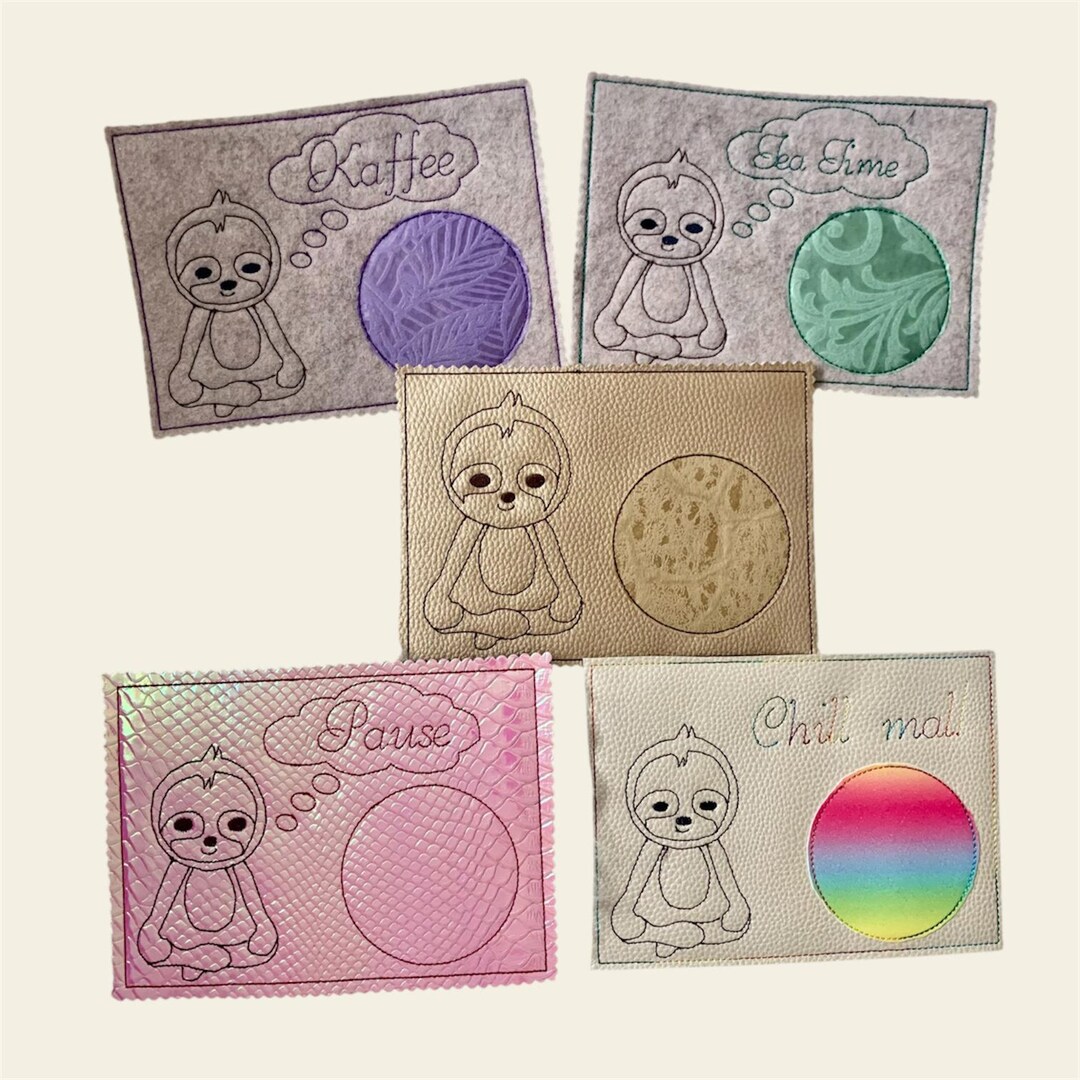 Embroidery File Mug Rug Sloth Coffee, Break, Tea Time, Chill, Set 802 ...