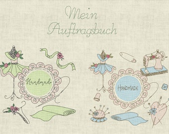 Stickdatei Cute Sewing Vintage Nähmaschine Auftragsbuch Set 933 Maschinenstickerei  Doodle Lineare Art