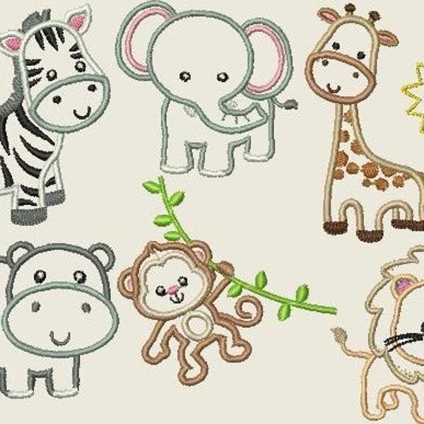 Stickdatei Zoofreunde  10x10 4x4" Applikation Zoo Affe Löwe Giraffe Zebra Hippo Maschinenstickerei