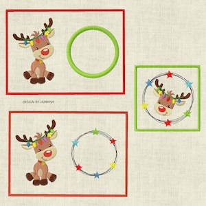 Embroidery File Christmas Mug Rug Reindeer Elk Machine Embroidery Satin Edge Set 585b In the Hoop ITH