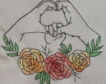 Embroidery file hands with flowers, line art, outline, redwork, family, machine embroidery set 950