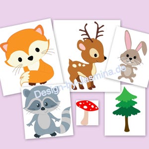 Fichier traceur animaux de la forêt 2 renard lapin raton laveur cerf champignon SVG
