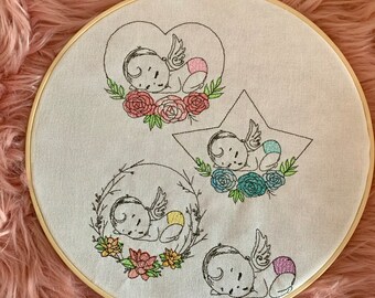 Embroidery file star child, angel, baby with wings, machine embroidery set 944