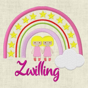 Embroidery file zodiac sign Gemini rainbow horoscope machine embroidery