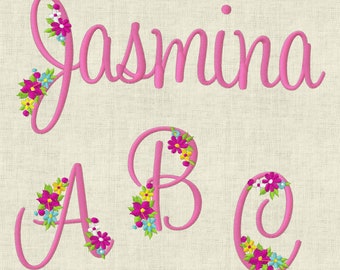 Embroidery file monogram with flowers writing approx. 70 mm ABC letters numbers set 397e machine embroidery