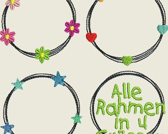 Stickdatei Doodle Rahmen Blume, Stern, Herz 455 Maschinenstickerei