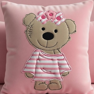 Diseño de bordado Doodle Girl Teddy Bear, aplique de bordado a máquina, juego de 4 tamaños 731