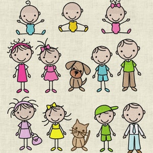 Stickdatei Strichmännchen Familie 1 und 2 Sparset mit Hund Katze Mama Papa Set 196 Maschinenstickerei