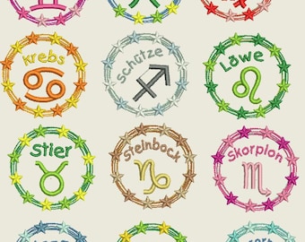 Stickdatei, Sternzeichen, Horoskop, Maschinenstickerei, Doodle Rahmen Set 561/1