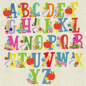 Embroidery file school enrollment, school ABC letters font alphabet 99 mm Set 932 machine embroidery