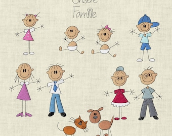 Embroidery File Stick Figure Family 3 Machine Embroidery Set 196