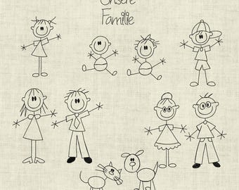 Embroidery file stick figure family 4 machine embroidery