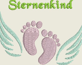 Embroidery File Baby Feet Star Child Wings Angel 446 Machine Embroidery