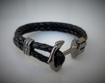 Bracelet en cuir avec fermoir ancre noir