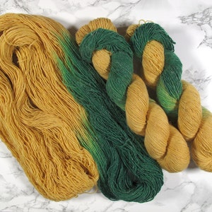 yarn set for 'Float' shawl, assigned pooling, hand dyed merino linen, single yarn, 3 skeins 100g/366m each, indie dyed yarn, merino linen image 1