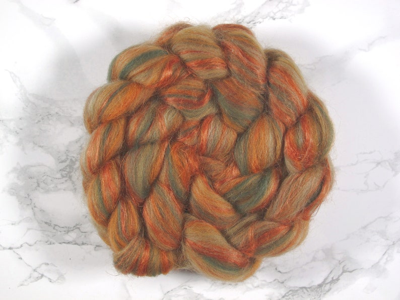 Shetland blend with Linen, wool roving, wool for spinning, wool top, spinning fibers, wool for felting, combed top image 3