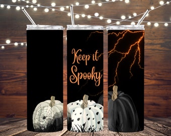 Keep it Spooky, 20 oz. Skinny Halloween Pumpkin Tumbler Wrap PNG for Sublimation