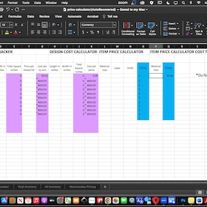 Vinyl Cost Calculator/ Inventory Tracker/ Price Calculator/ Small business spreadsheet