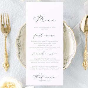 Printed Wedding Menu Card, Modern Wedding Menu, Minimalist Wedding Menu Card, Calligraphy Wedding Menu Card, Menu Card for Wedding, Margaux