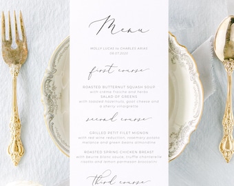 Printed Modern Minimalist Wedding Menu Card, Calligraphy Wedding Menu Card, Margaux