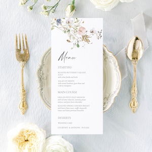 THE VIVIENNE, moderne Hochzeitsmenükarte, minimale Blumenhochzeitsmenükarte, gedrucktes Hochzeitsmenü, Abendmenükarte, Hochzeitsempfangsmenü