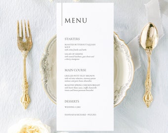 Printed Modern Minimalist Menu Card, Rehearsal Dinner Card, Sophia