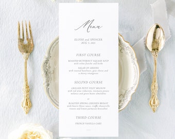 Printed Luxury Wedding Menus, Modern Minimal Printed Menu Card for Wedding, Personalized Wedding Menu, Wedding Dinner Menu Cards, Adele