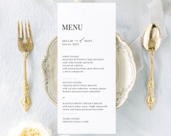Printed Modern Minimalist Wedding Menu, Personalized Elegant Reception Dinner Menu, Adeline