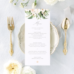 THE CLÉMÉNTINE, Modernes Hochzeitsmenü, Florales Hochzeitsmenü, Romantische Moderne Hochzeit, Rosa Menükarte, Gedrucktes Hochzeitsmenü