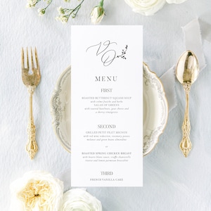 THE AURÉLIE, Modernes Hochzeitsmenü, Minimalistisches Hochzeitsmenükarte, Abendmenukarte, Bedruckte Hochzeitsmenükarte, Monogramm-Hochzeits-Menükarte