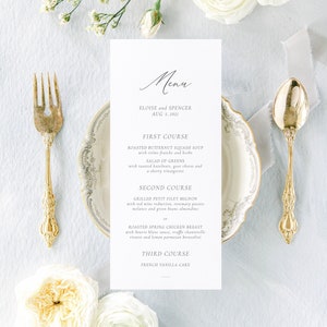 THE ADÈLE, Modernes Hochzeitsmenü, Minimalistische Hochzeitsmenükarte, Abendmenuekarte, Gedruckte Hochzeitsmenükarte, Menükarte für Hochzeitsfeier