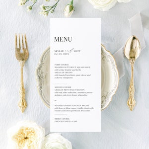THE ADELINE, Modernes Hochzeitsmenü, Minimalistisches Hochzeitsmenü, Romantische Moderne Hochzeit, Abendkarte, Gedrucktes Hochzeitsmenü