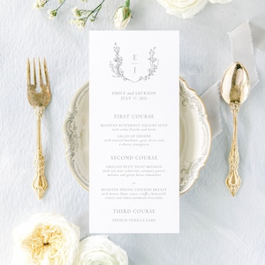 THE CHLOÉ, Menu de mariage moderne, Menu de mariage floral, Mariage moderne romantique, Carte de menu pour le dîner, Menu de mariage imprimé, Cartes de menu pour mariage