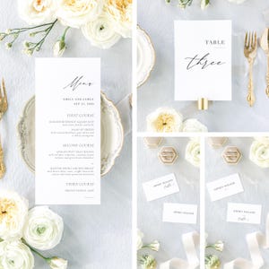 Tarjeta de menú de boda impresa, menú de boda moderno, menú de boda minimalista, menú de mesa de boda, menú de boda sencillo, menú personalizado, Blanche imagen 8